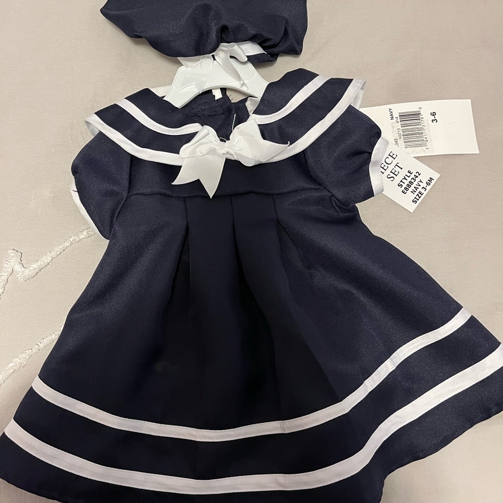 Rare editions navy blue dress 3-6m